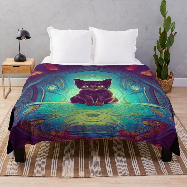 Item preview, pequeño gato negro sobre un fondo de color abstracto designed and sold by ValleyDream.