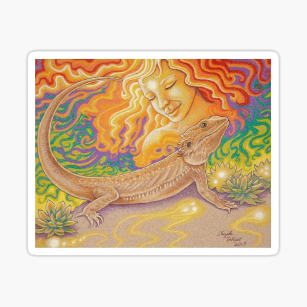 The Sun And The Dragon, Bearded Dragon Art Sticker