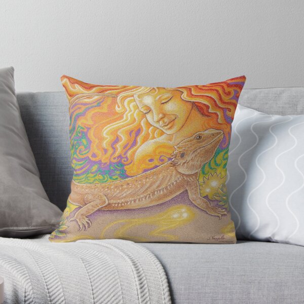 The Sun And The Dragon, Bearded Dragon Art Throw Pillow