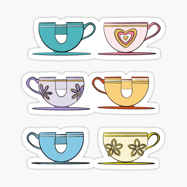 6 PACK STICKER SET alice in Wonderland Mad Hatter Tea Cups Disneyland Disney  World Ride Car Vinyl Waterproof Sticker 