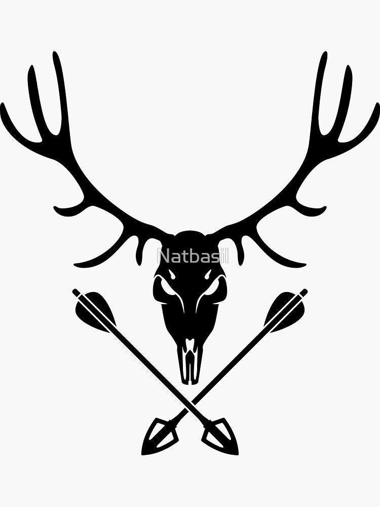 " Evil deer skull on crossed arrows background " Sticker by Natbasil