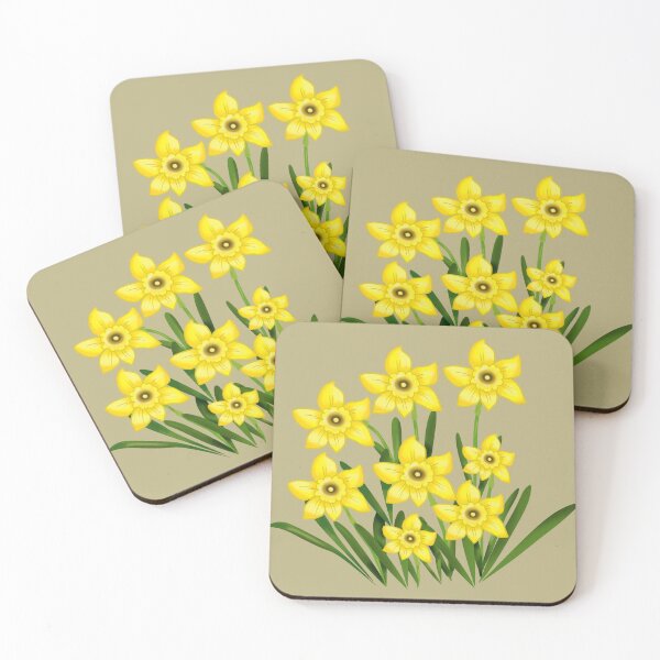 Item preview, Yellow Daffodil Flowers Light Brown Pattern- Floral designed and sold by Karen Ekdahl.
