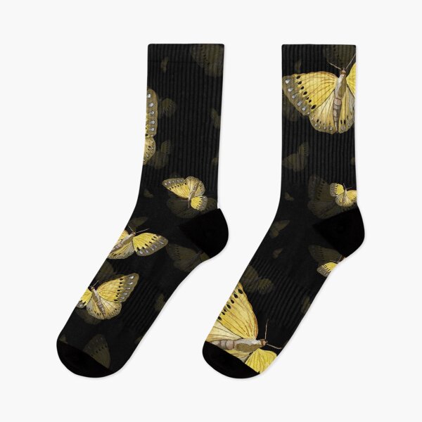 Item preview, Butterfly yellow cute a hand pattern watercolor black designed and sold by Yana Mustafina | Boho Soulful Designs.