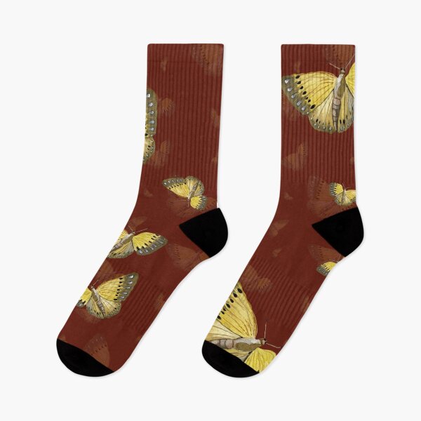 Item preview, Butterfly yellow cute a hand pattern watercolor red designed and sold by Yana Mustafina | Boho Soulful Designs.