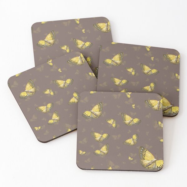 Item preview, Butterfly yellow cute a hand pattern watercolor grey designed and sold by Yana Mustafina | Boho Soulful Designs.