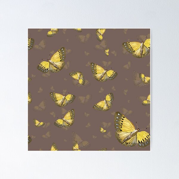 Item preview, Butterfly yellow cute a hand pattern watercolor grey designed and sold by Yana Mustafina | Boho Soulful Designs.
