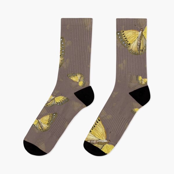 Item preview, Butterfly yellow cute a hand pattern watercolor grey designed and sold by Yana Mustafina | Boho Soulful Designs.