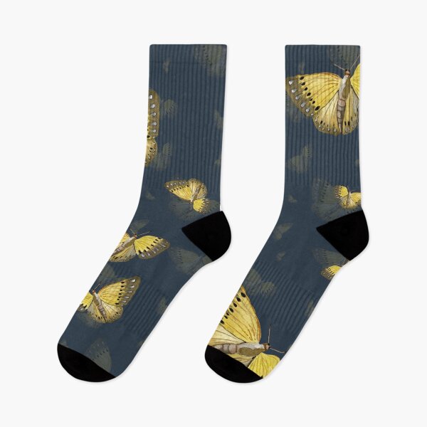 Item preview, Butterfly yellow cute a hand pattern watercolor blue designed and sold by Yana Mustafina | Boho Soulful Designs.