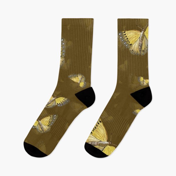 Item preview, Butterfly yellow cute a hand pattern watercolor khaki designed and sold by Yana Mustafina | Boho Soulful Designs.