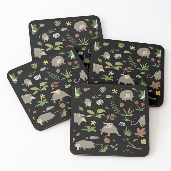 Item preview, Possums in a Berry Field Pattern on Black designed and sold by PaperRain.