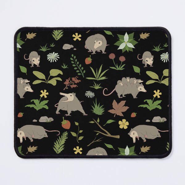 Item preview, Possums in a Berry Field Pattern on Black designed and sold by PaperRain.
