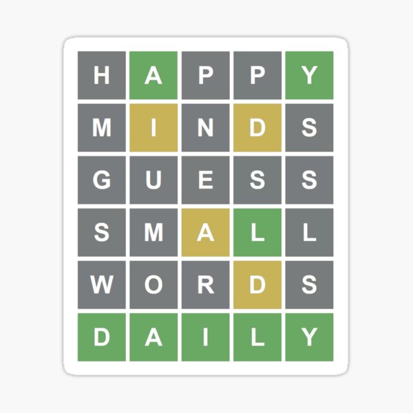 Happy Minds Guess Small Words Daily Wordle Game Sticker
