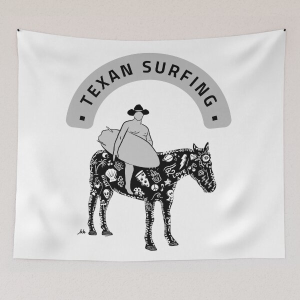 Item preview, Texan Surfing Cowboy with Black Horse designed and sold by wavveandsalt.