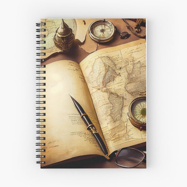 Item preview, Pirates notebook with treasure map and magnifying glass. designed and sold by TheBrainArt.
