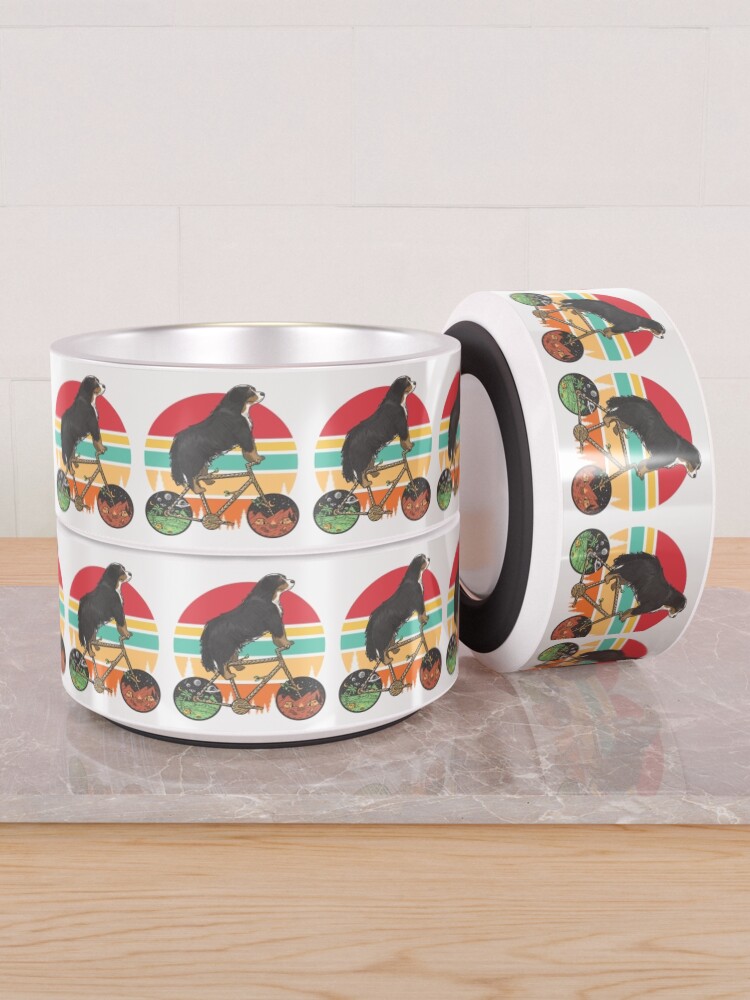 Alternate view of Vintage Bicycle Rider Dog, Cute Bernese Mountain Dog Biker, Bernese Mountain Dog Cyclist, Biker Dog, Dog Biker, Retro Vintage Biker Dog, Artistic Aesthetic Dog Pun, Cycling Pun with Dog Themed Art Pet Bowl