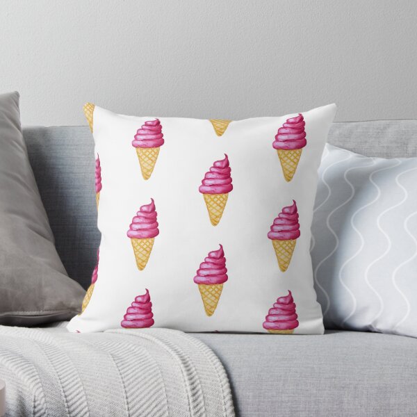 Watercolor Ice Cream Cone Soft Serve Ice Cream Throw Pillow