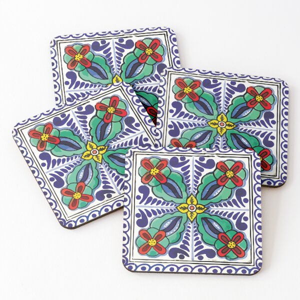 Item preview, Bohemian red flowers baroque vintage mexican talavera tile designed and sold by T-Mex.