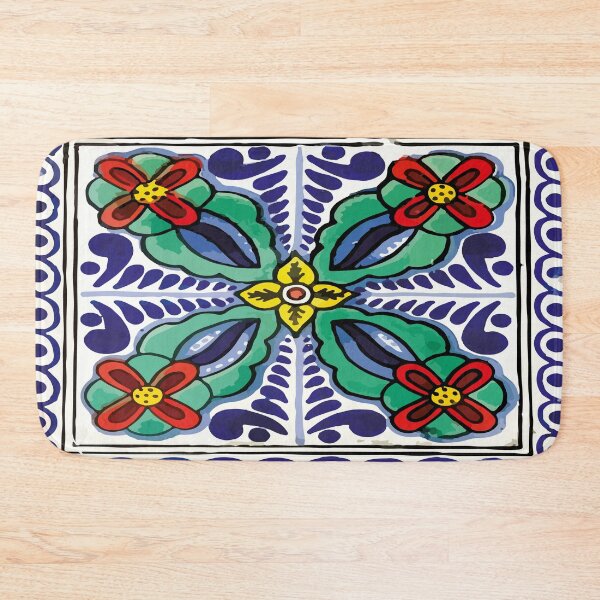 Artikelvorschau, Böhmische rote Blumen barocke Vintage mexikanische Talavera-Fliese entworfen und verkauft von T-Mex.