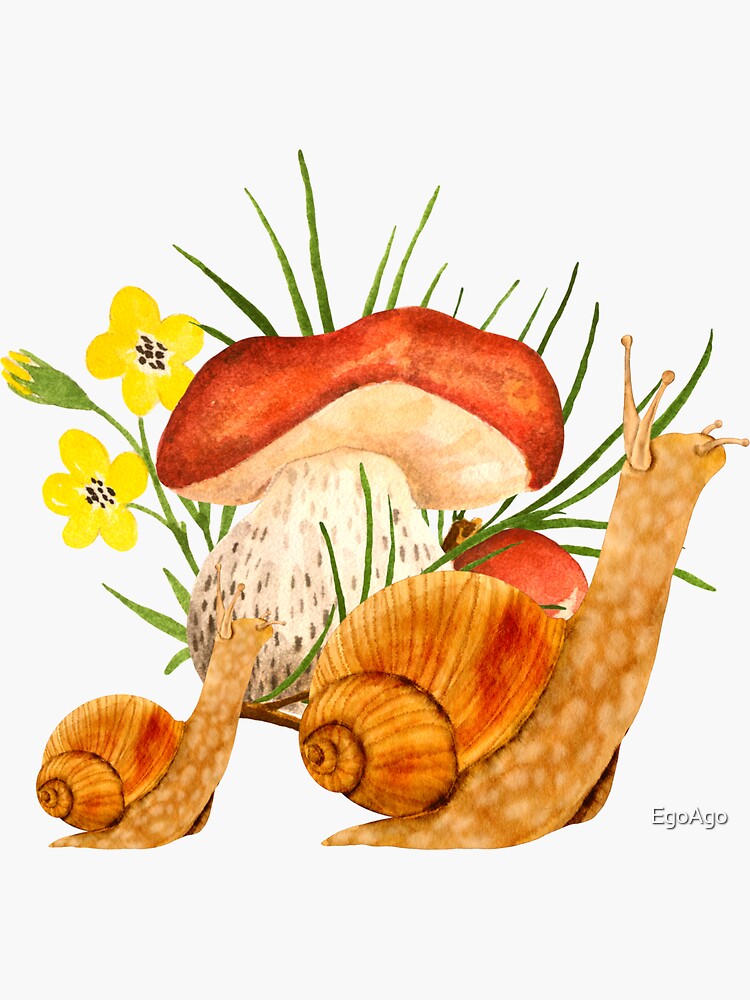 "CUTE SNAILS AND MUSHROOMS VINTAGE SNAILS CUTE MUSHROOM" Sticker for