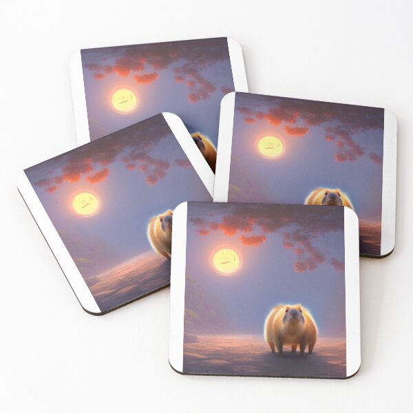 Aperçu de l'œuvre Profiter du coucher de soleil Capybara. Capybaras mignons créée et vendue par LeanDesigns.