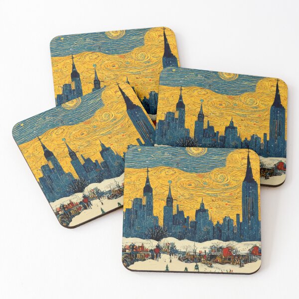 Item preview, Van Gogh Christmas In New York Painting Starry Night Remake designed and sold by CandyDroidMerch.