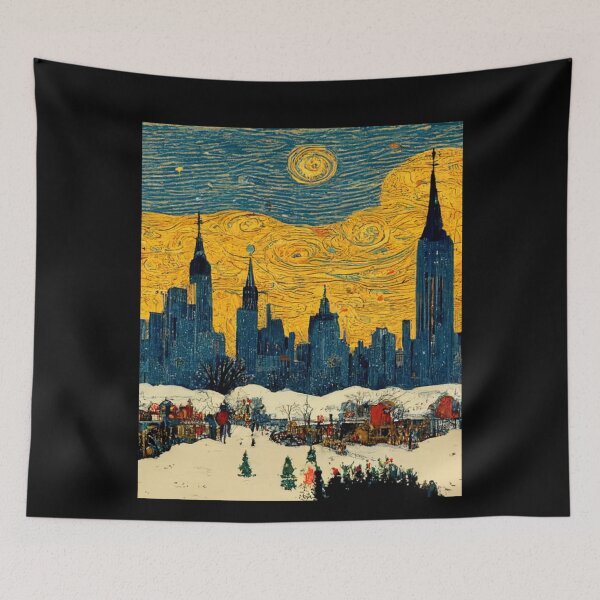 Item preview, Van Gogh Christmas In New York Painting Starry Night Remake designed and sold by CandyDroidMerch.