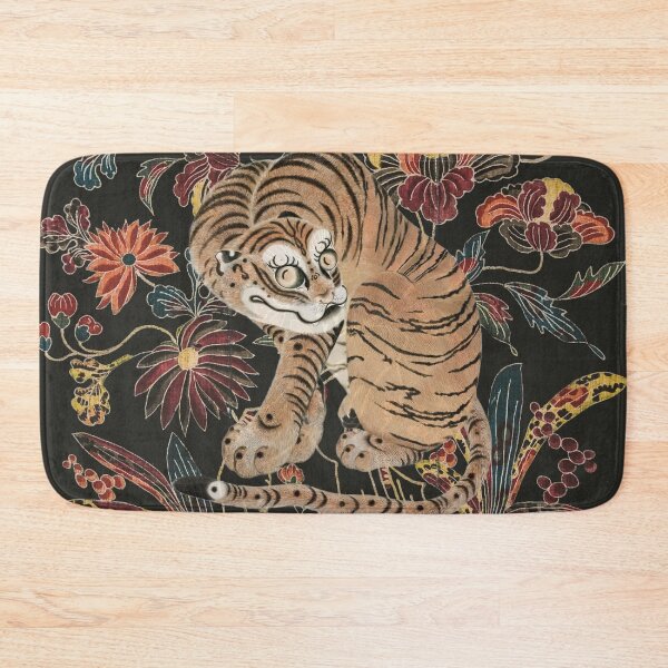 Item preview, Gyokushu's Seated Tiger and Japanese Flowers Remixed by Bossy Cat Home designed and sold by BossyCatHome.