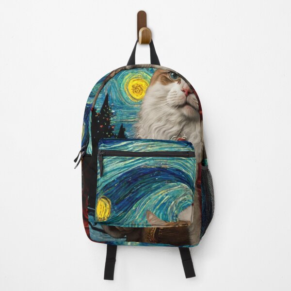 Aperçu de l'œuvre Noël de Van Gogh approchant Funny Cat Peinture Starry Night Remake créée et vendue par CandyDroidMerch.