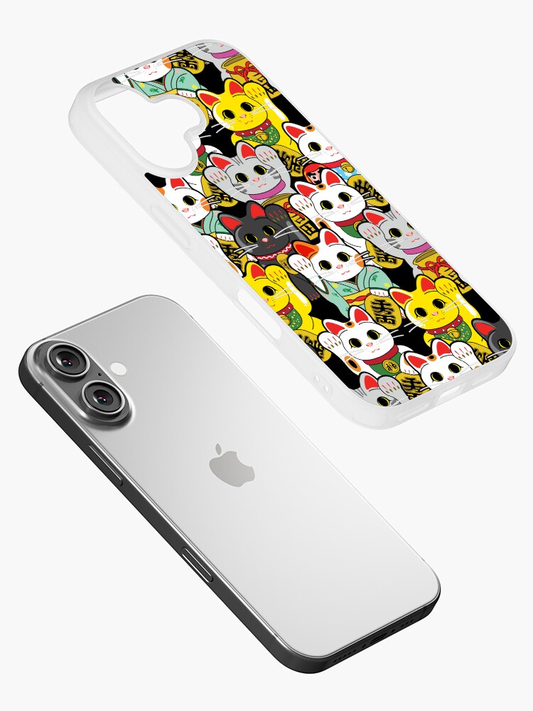 Japanese Lucky Cat Comic iPhone Case Magsafe対応 Japanese Maneki-nero Lucky Cat Phone Case for iPhone 16e 16