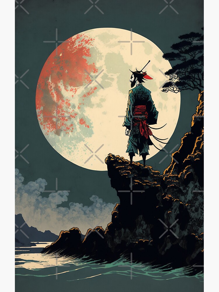 "Samurai in the Moonlight" Sticker for Sale by JigglePeek | Redbubble