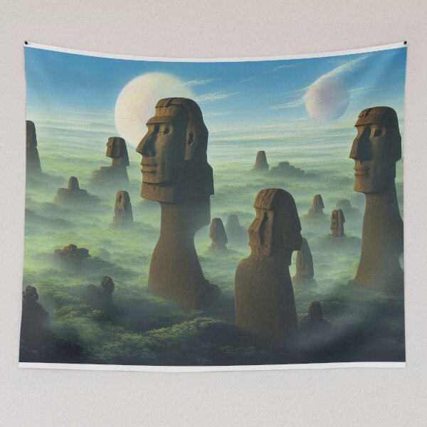 Item preview, Moai Guarding the Green Forest Under Two Moons designed and sold by Parco-Mizzo.
