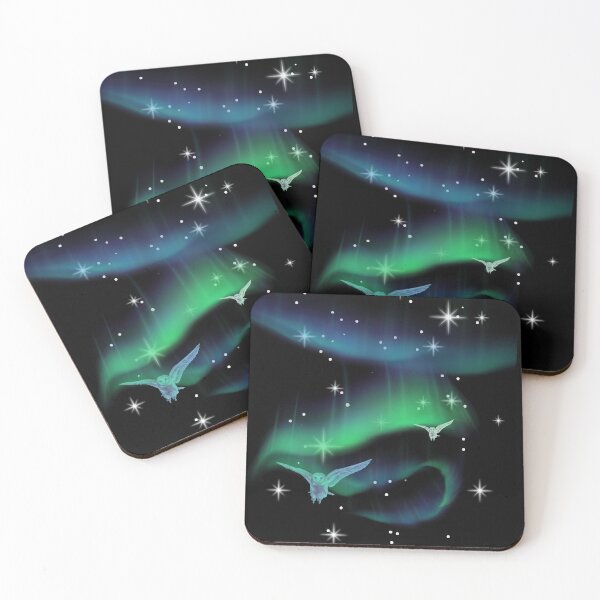 Item preview, NORTHERN LIGHTS BLACK NIGHT SKY FLYING OWLS designed and sold by DAKSs.