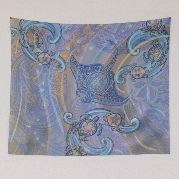 Artikelvorschau, Tribal Mantarochen und Schildkröten Ocean Spray Aquarell 3500 entworfen und verkauft von sunnthreads.