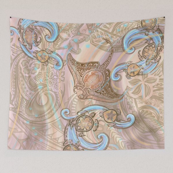 Artikelvorschau, Vintage Tribal Mantarochen und Schildkröten Ocean Spray Aquarell 3501 entworfen und verkauft von sunnthreads.