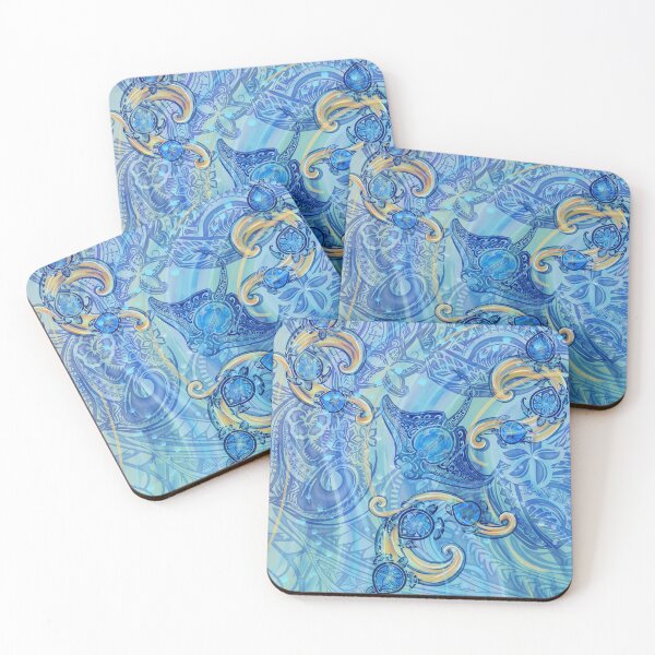 Artikelvorschau, Blue Tribal Mantarochen und Schildkröten Ocean Spray Aquarell 3500 entworfen und verkauft von sunnthreads.