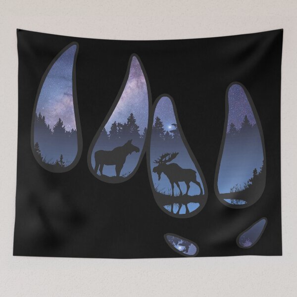 Item preview, Moose meeting under a midnight purple sky designed and sold by BuyByButterfly.