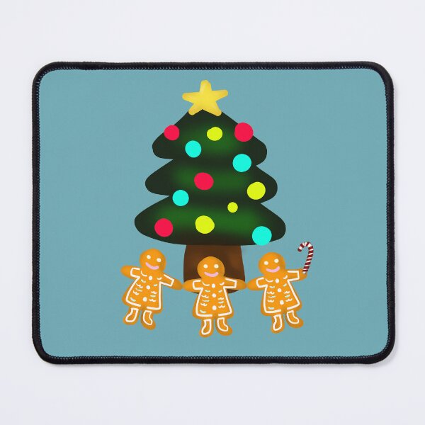 Item preview, Three Gingerbread Men Under Merry Christmas Tree with Candy Cane with Light Blue Background designed and sold by Karen Ekdahl.