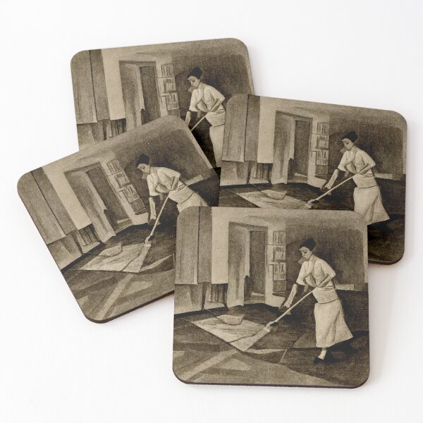 Item preview, Vintage sepia graphic of 1950's woman sweeping her house. designed and sold by liana campbell.
