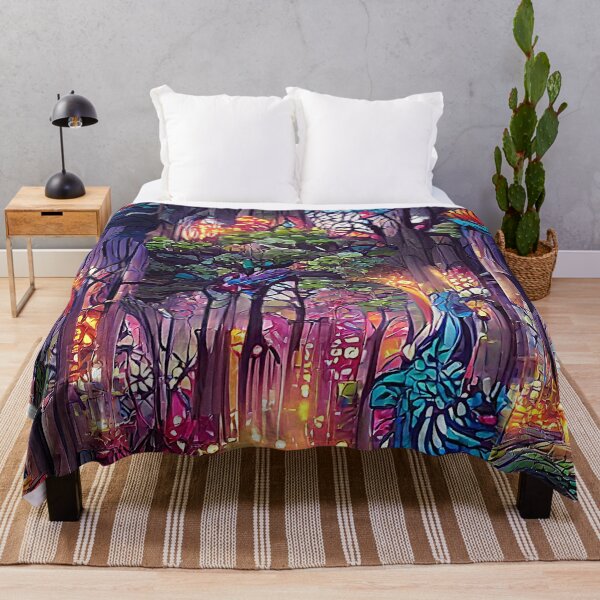Item preview, stained glass, magical forest, atmosphere, mystery, abstract art, optimism, multicolor, glow, floral print, surrealism designed and sold by Maria Mihailova.