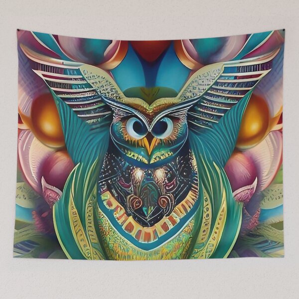 Item preview, Cool hip magical owl bird art - hippie groovy animal art - Owl designed and sold by ZiolaRosa.
