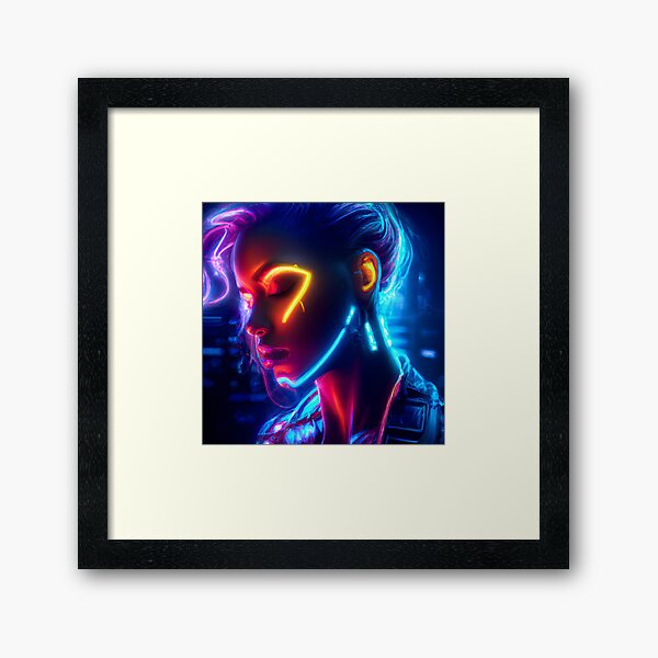 Cyberpunk Girl | Cyberpunk Art | Cyberpunk Artwork | Cyberpunk Aesthetic | Cyberpunk Style | Glowing Art | Neon cyberpunk girl 24 Framed Art Print