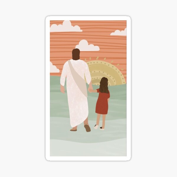 Illustration chrétienne, balade avec Jésus Sticker
