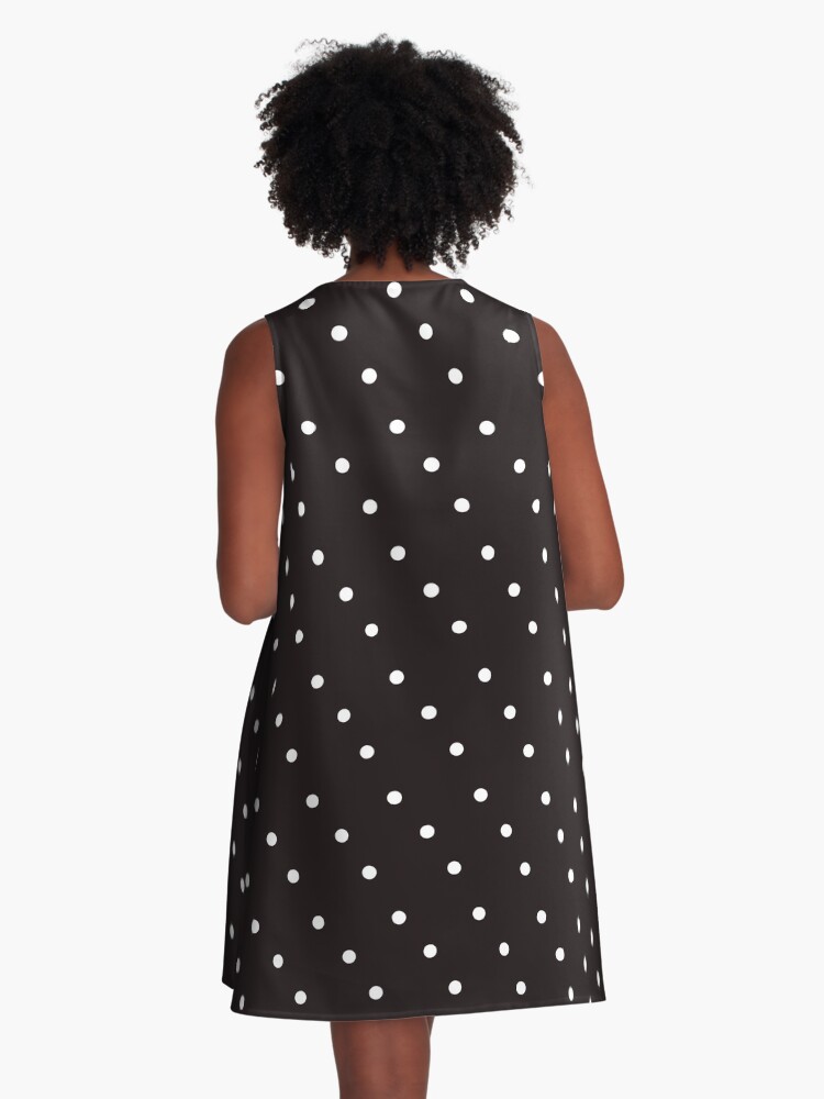Thumbnail 3 of 4, A-Line Dress, white dots on chocolate designed and sold by hamtz.