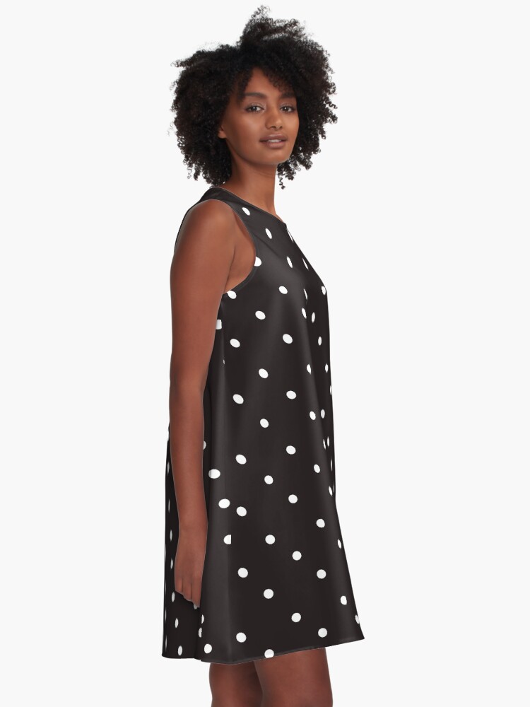 Thumbnail 2 of 4, A-Line Dress, white dots on chocolate designed and sold by hamtz.