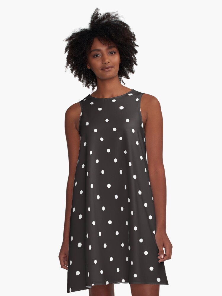 Thumbnail 1 of 4, A-Line Dress, white dots on chocolate designed and sold by hamtz.