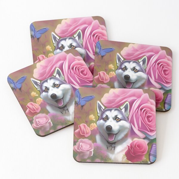 Item preview, Super Pretty Animal Art with dog butterfly roses and a cute husky designed and sold by ZiolaRosa.