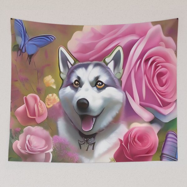 Item preview, Super Pretty Animal Art with dog butterfly roses and a cute husky designed and sold by ZiolaRosa.