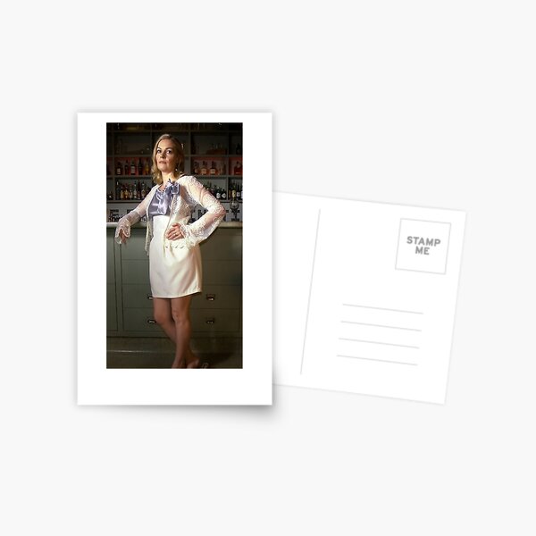 Bridget in 'Lace Cardigan, Tulip skirt and Silk Cotton Singlet with hailspots and Bow' Postcard