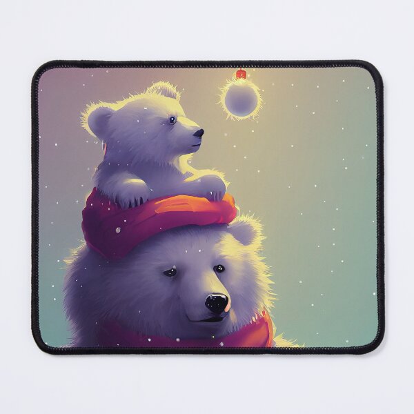 Item preview, A polar bear in a red scarf with a bear cub on his shoulders. designed and sold by MorningPanda.