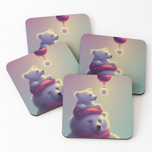 Item preview, A polar bear in a red scarf with a bear cub on his shoulders. designed and sold by MorningPanda.
